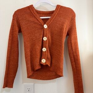 Rust Orange Ribbed Cardigan with Large Buttons